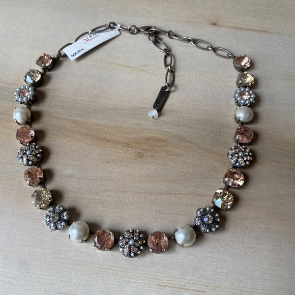 NWT Mariana Champagne Peach Rosette Necklace Silver Plated Floral Pearl Whimsy - Picture 10 of 14